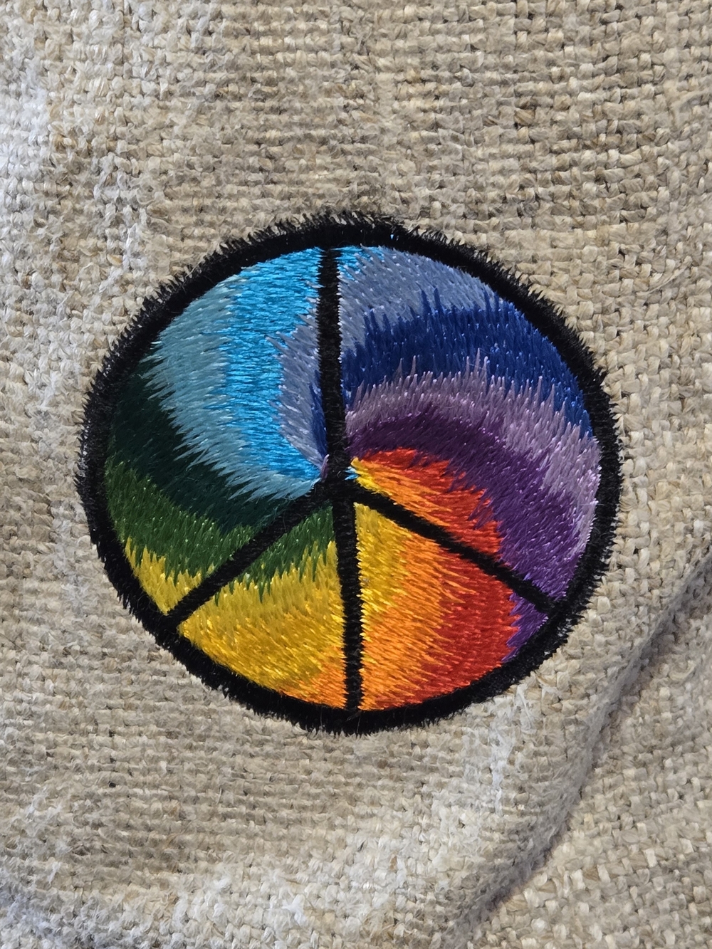 1960s Tote Bag Embroidered Peace Sign Hemp Natural Fiber Love Political Hippie